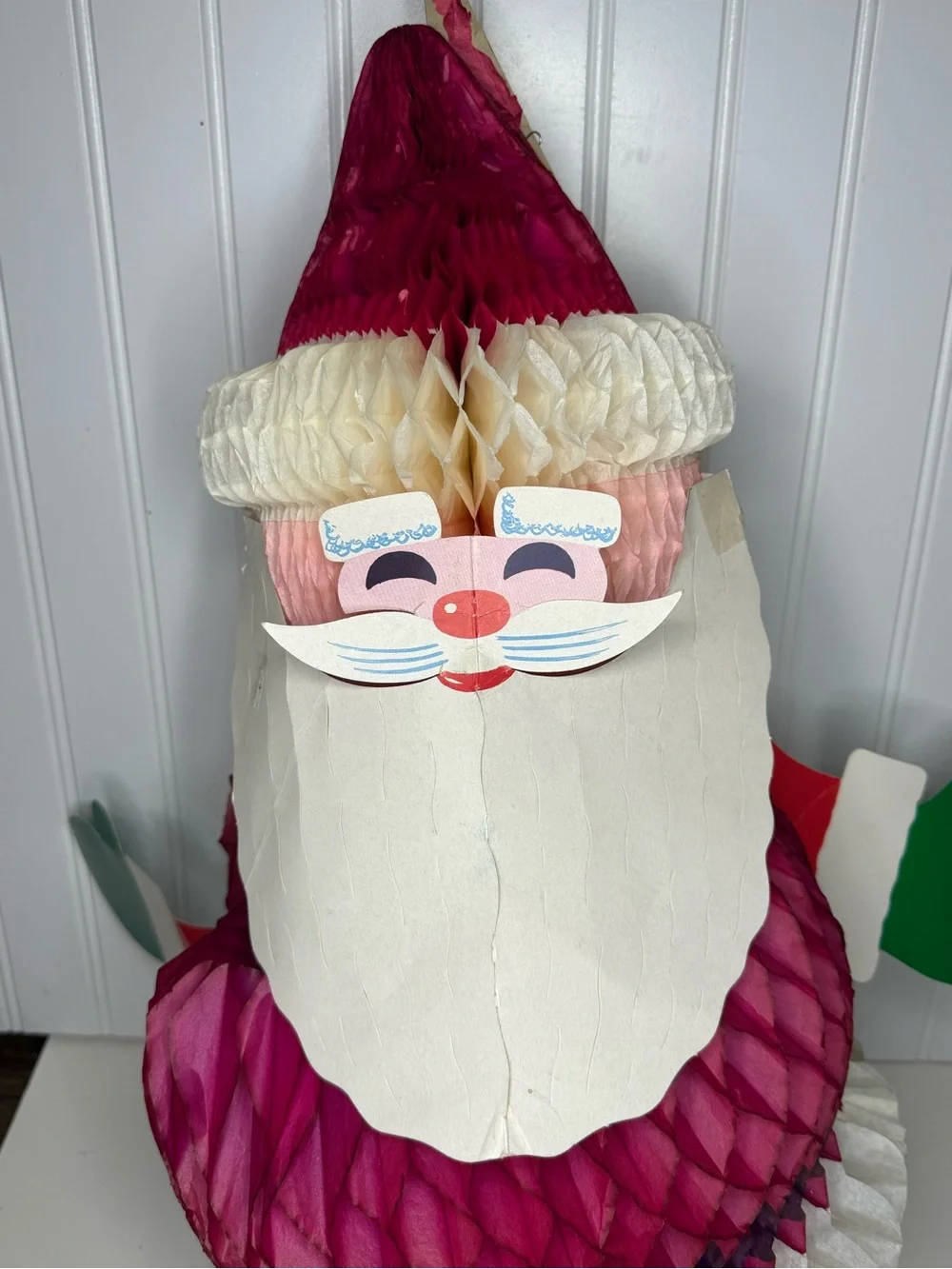 Vintage mid century Danish honeycomb accordion Santa Christmas decor
